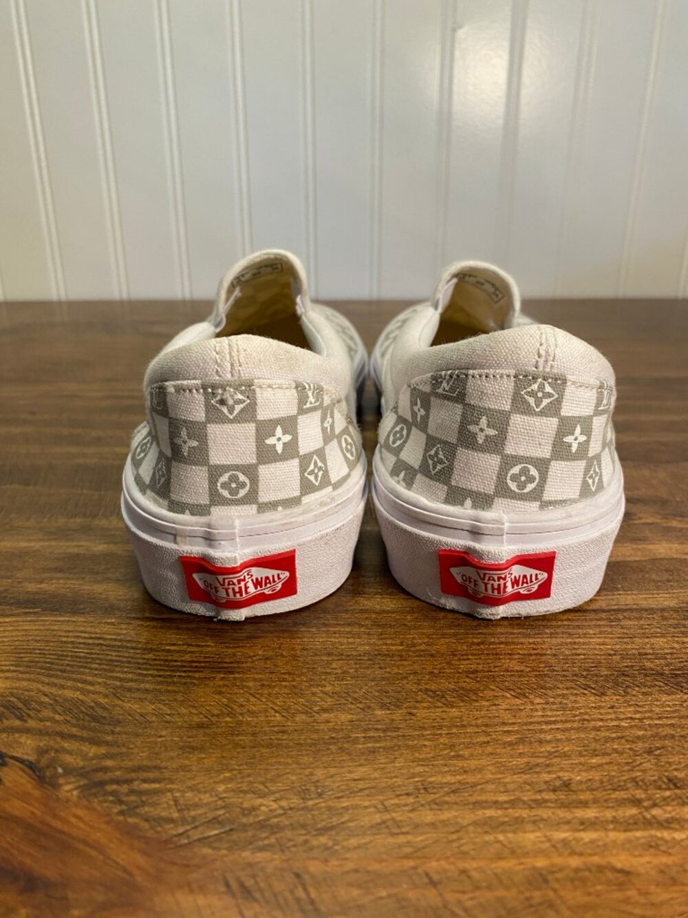 Vans - Classic Slip-On Custom Gray and White Checkerboard Shoes - Women's Size 7 - Picture 4 of 13